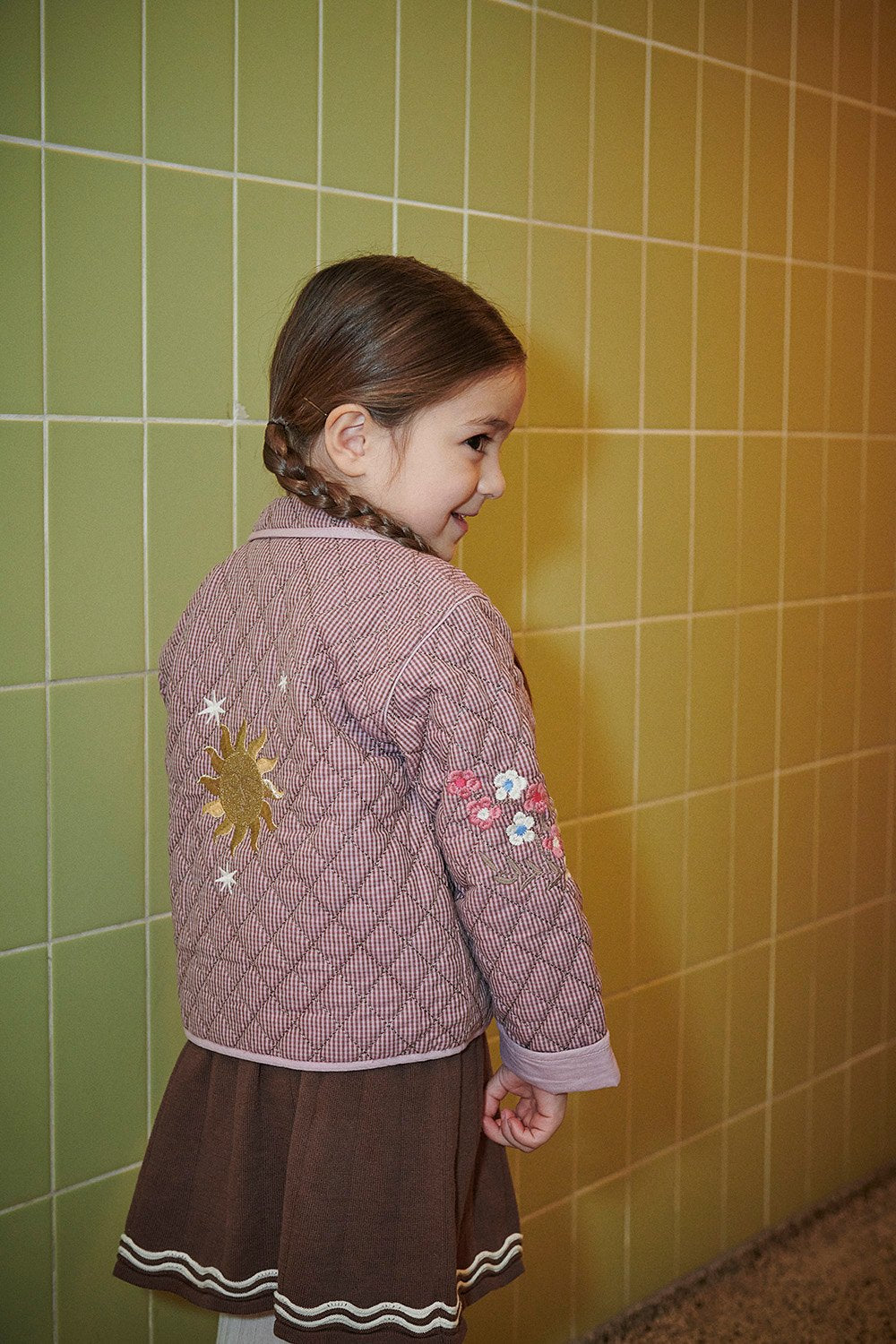 Checkered Quilted Jacket w. Embroidery - Winter Rose Check Comb.