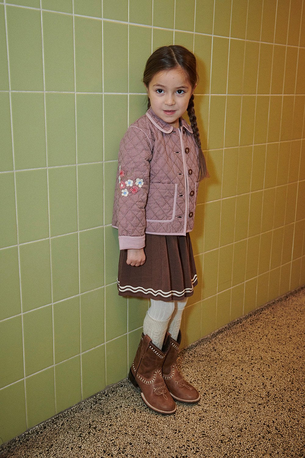 Checkered Quilted Jacket w. Embroidery - Winter Rose Check Comb.