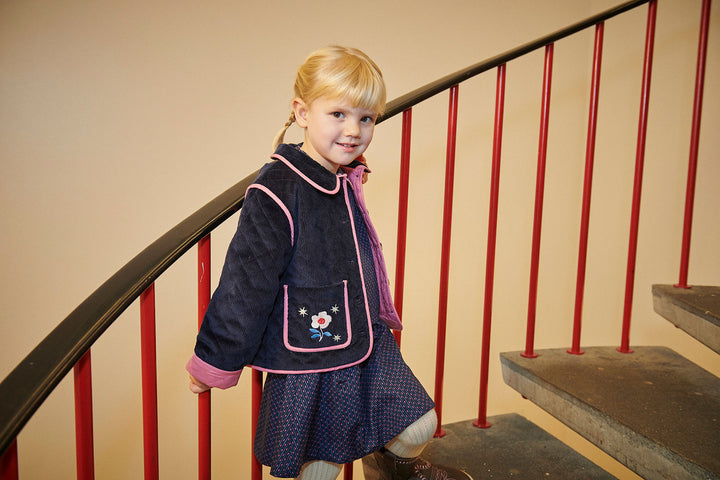 Quilted Corduroy Jacket w. Embroidery - Navy