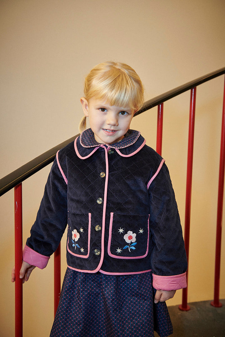 Quilted Corduroy Jacket w. Embroidery - Navy