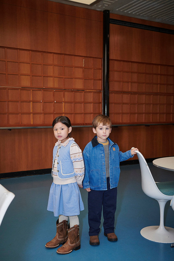 Denim Jacket w. Corduroy Collar - Indigo Blue Washed w. Navy Blazer Corduroy