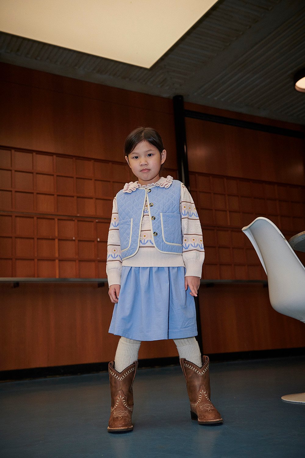Quilted Vest w. Moon & Star Embroidery - Endless Blue