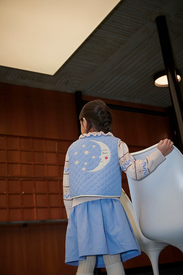 Quilted Vest w. Moon & Star Embroidery - Endless Blue