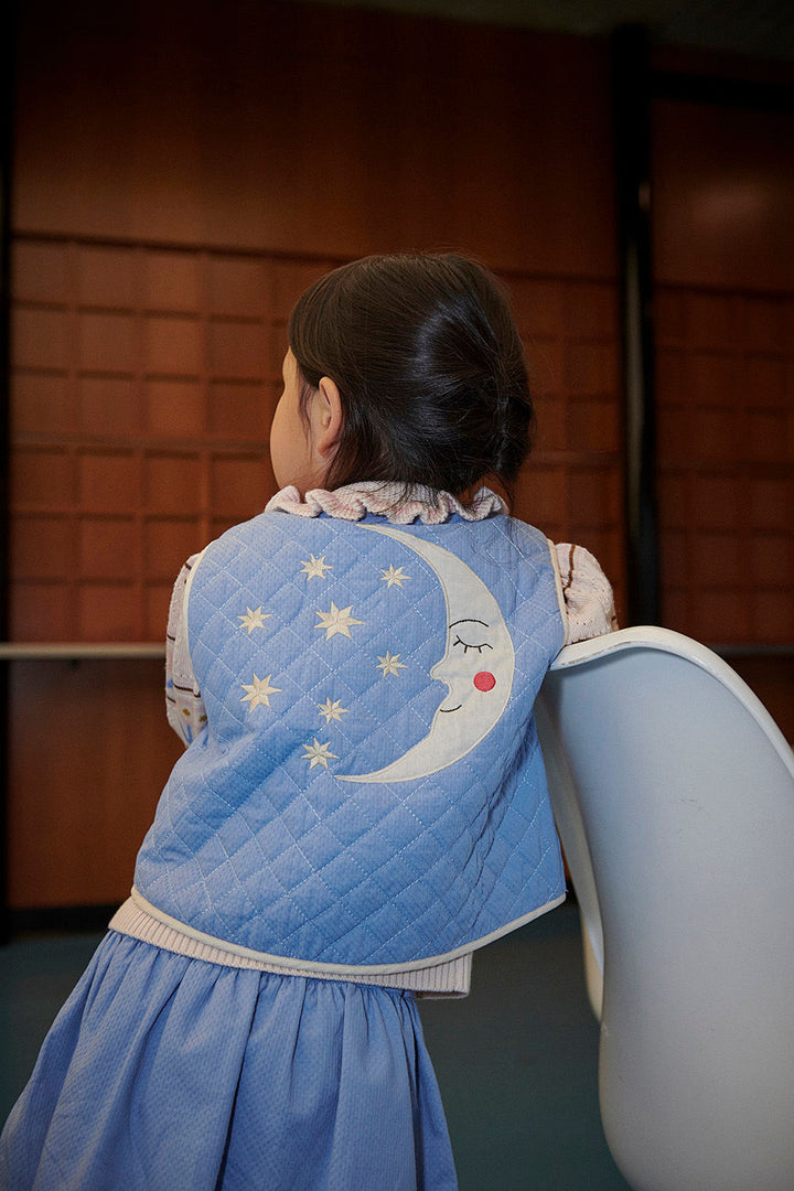 Quilted Vest w. Moon & Star Embroidery - Endless Blue