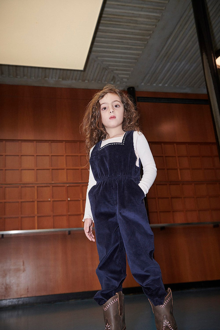 Corduroy Dungaree w. Embroidery - Navy