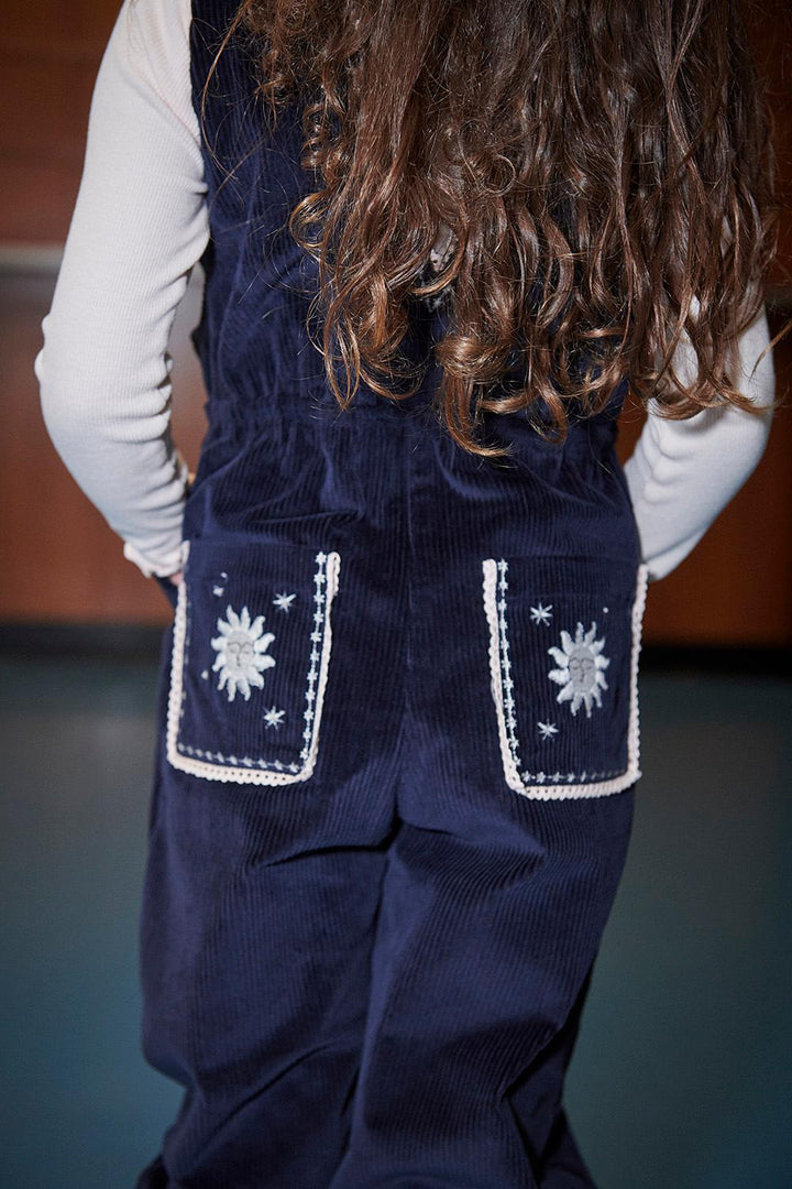 Corduroy Dungaree w. Embroidery - Navy