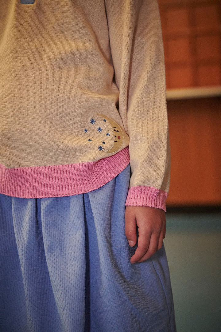 Polo Ls. w. Embroidery - BEIGE MOON COMB