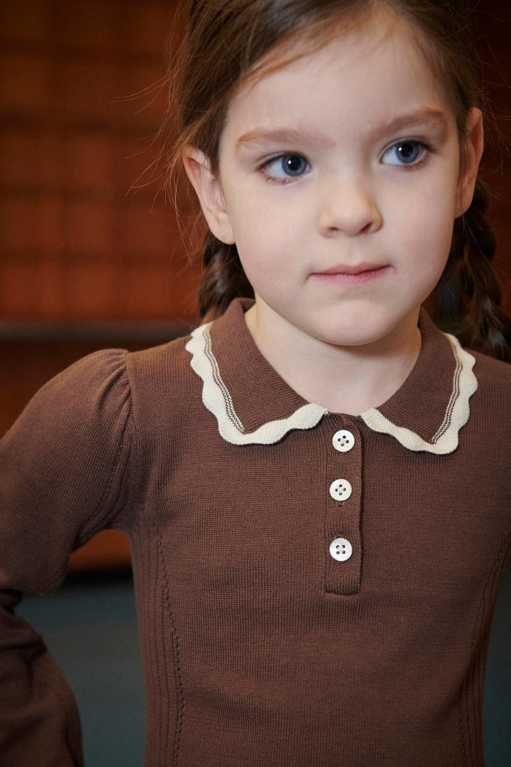 Knitted Peplum Dress Ls. - Walnut Comb.