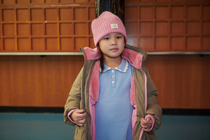 Puffer Long Frill Jacket w. Teddy Lining - Walnut