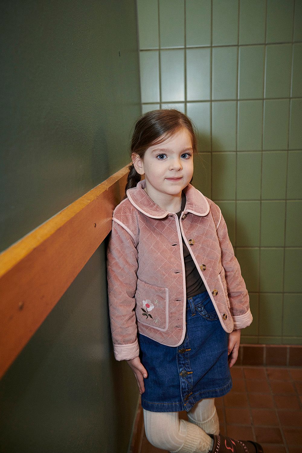 Quilted Corduroy Jacket w. Embroidery - Winter Rose
