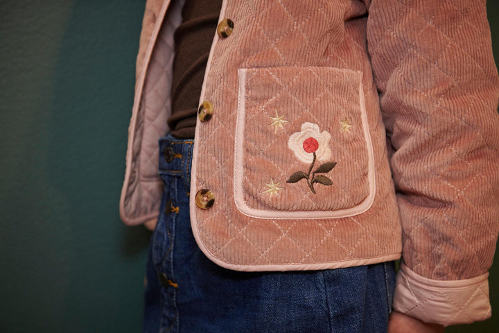 Quilted Corduroy Jacket w. Embroidery - Winter Rose