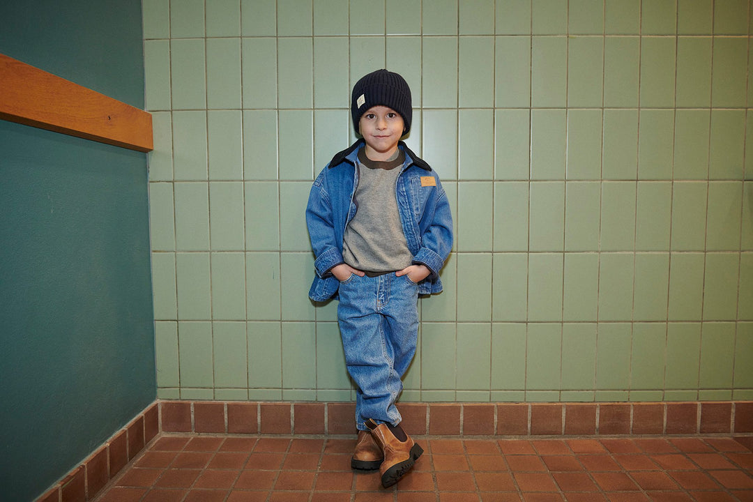 Denim Jacket w. Corduroy Collar - Indigo Blue Washed w. Navy Blazer Corduroy