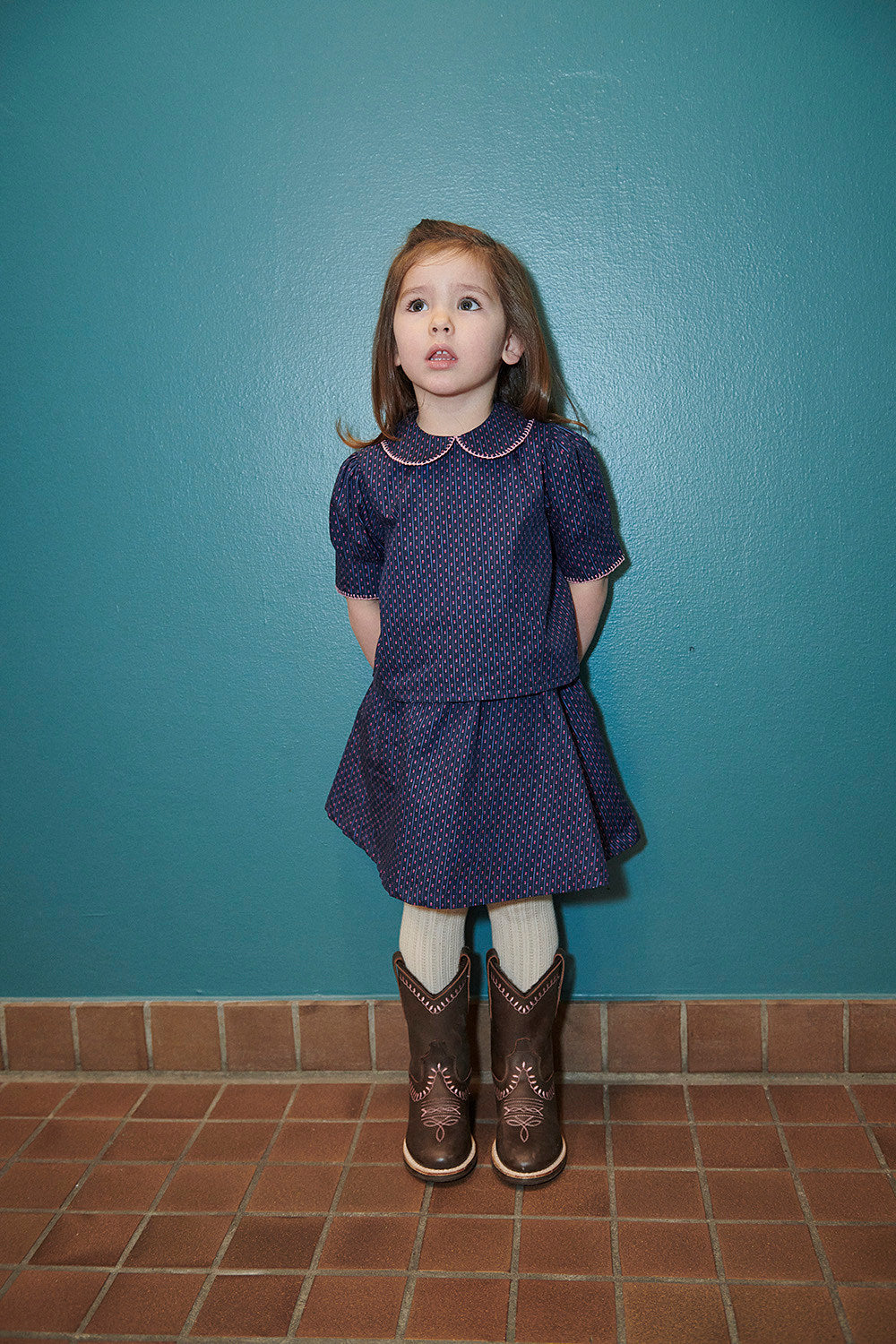Printed Set w. Blouse & Skirt - Navy Flower Aop