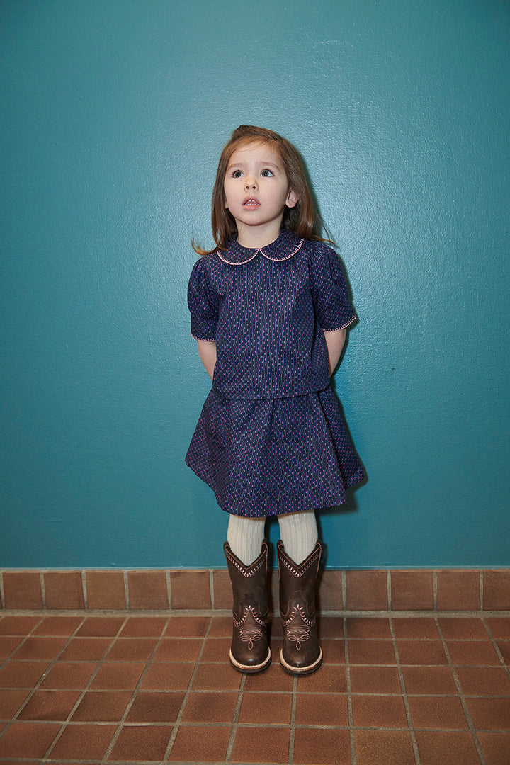 Printed Set w. Blouse & Skirt - Navy Flower Aop