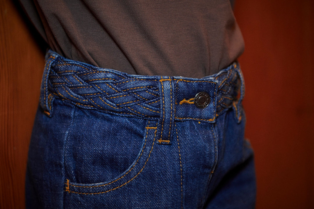 Denim Jeans w. Braid Waist - Wide Fit - Indigo Blue Wash