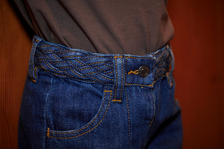 Denim Jeans w. Braid Waist - Wide Fit - Indigo Blue Wash
