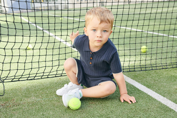 RIB KNITTED POLO - NAVY/CREAM COMB.