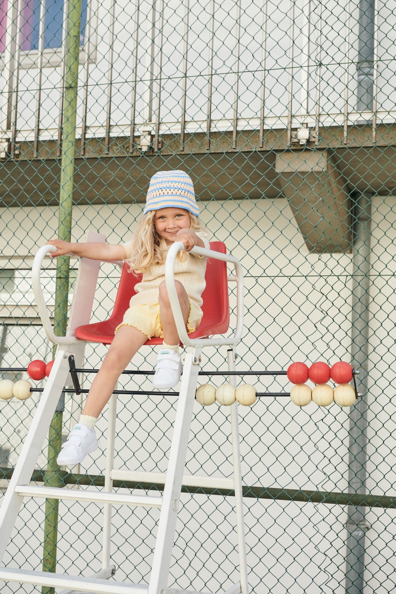 CROCHET HAT - SKY BLUE/PALE YELLOW/DUSTY ROSE COMB.