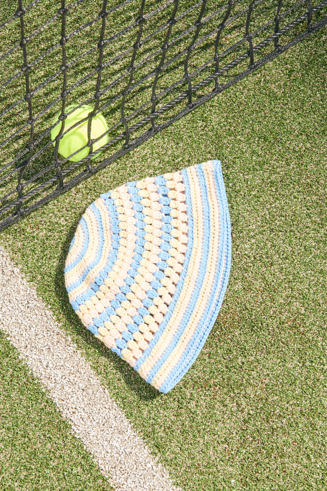 CROCHET HAT - SKY BLUE/PALE YELLOW/DUSTY ROSE COMB.