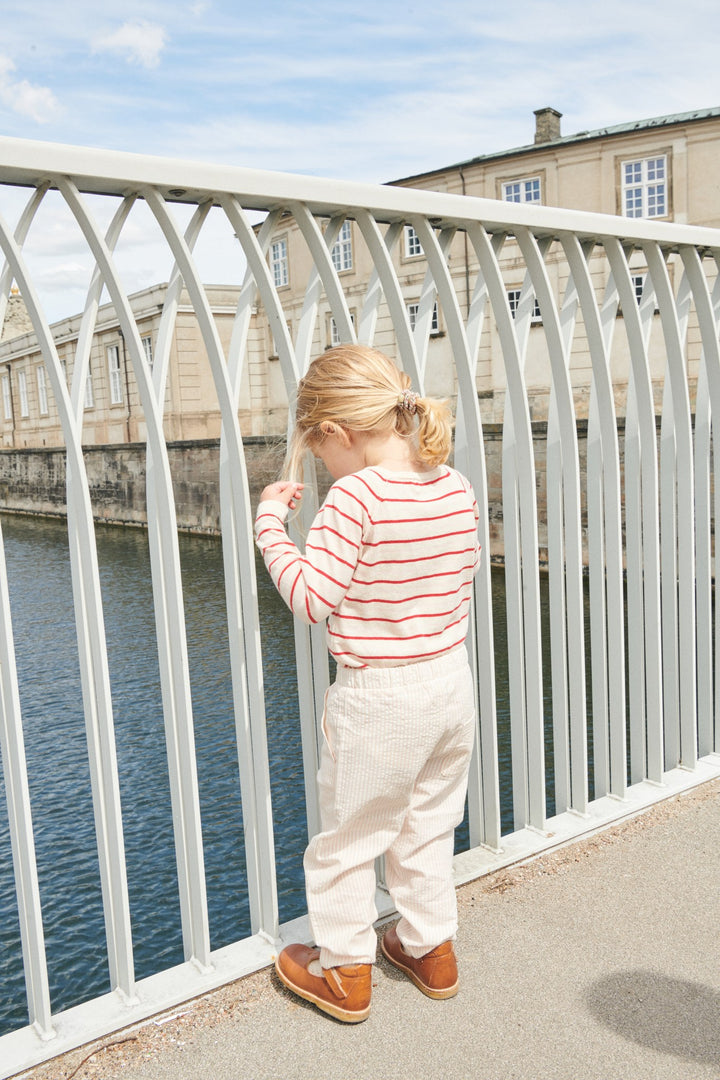 LT. KNITTED T-SHIRT LS - CREAM/DUSTY ROSE/BARRY COMB.
