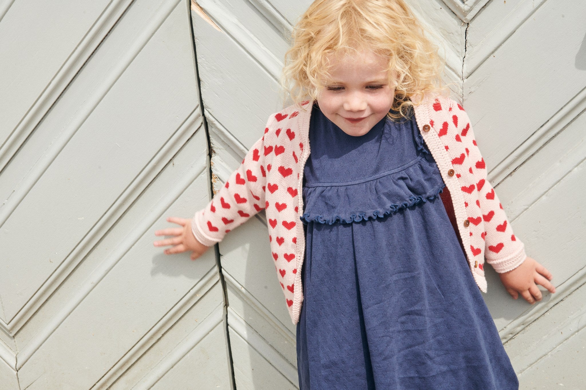 POINTELLE HEART DRESS W. RUFFLE - NAVY