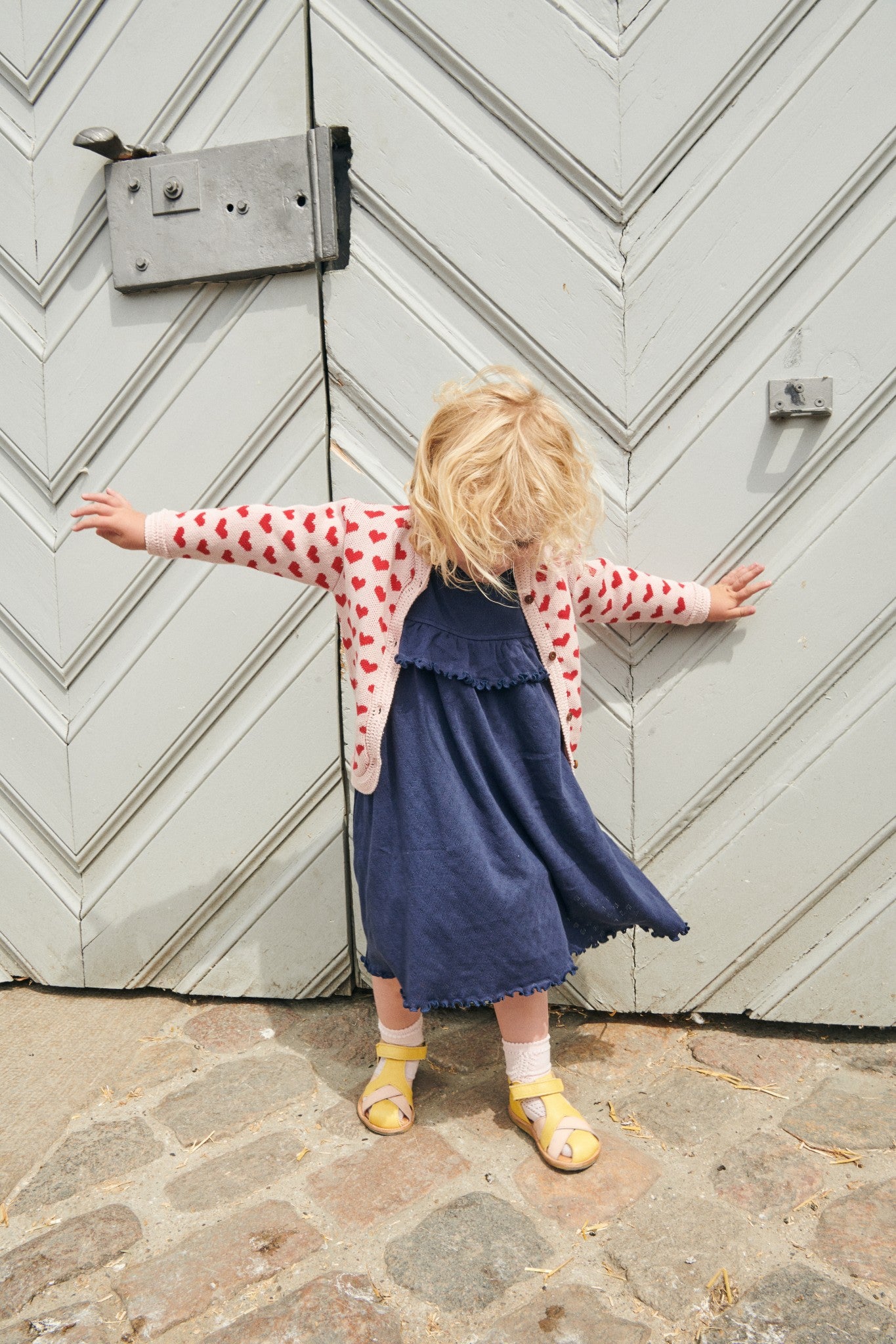 POINTELLE HEART DRESS W. RUFFLE - NAVY