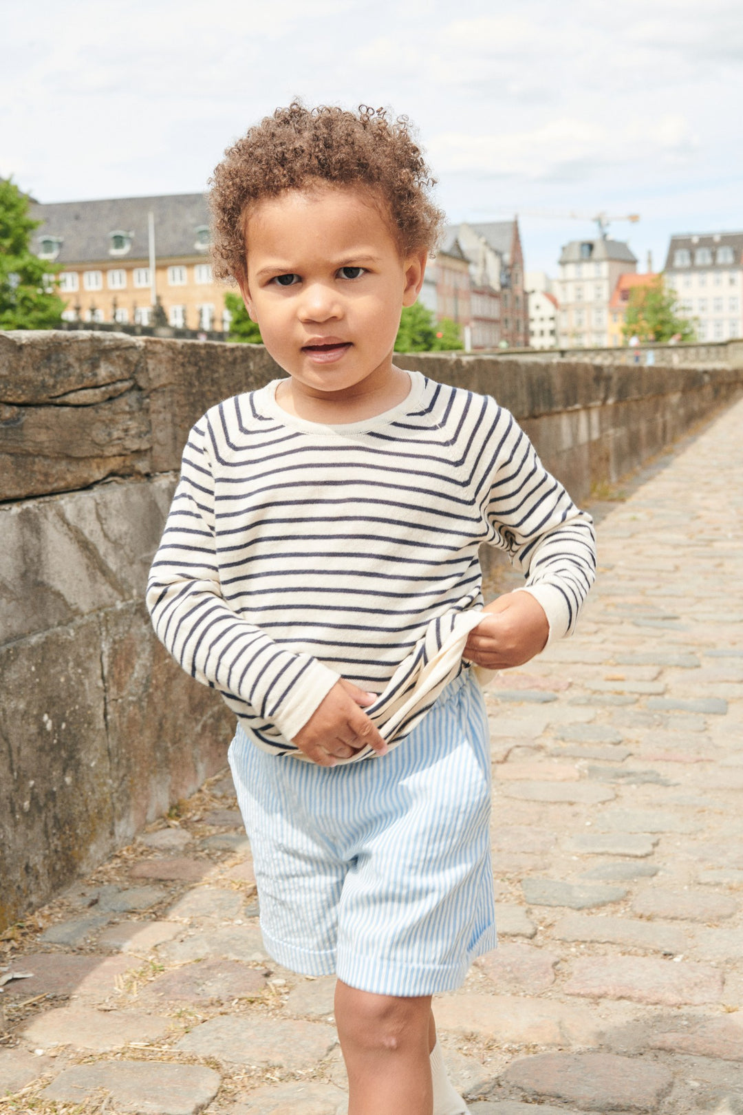 SEERSUCKER SHORTS SPORTY - SKY BLUE W CREAM STRIPE