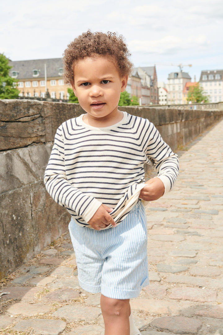 SEERSUCKER SHORTS SPORTY - SKY BLUE W CREAM STRIPE