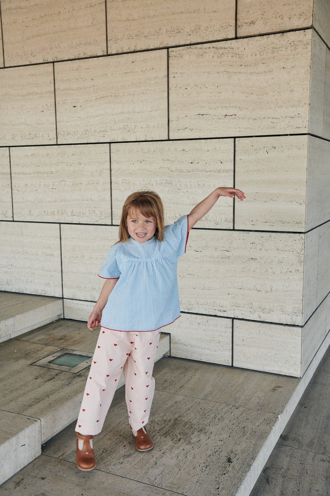 TWILL HEART PANTS - DUSTY ROSE W BERRY HEARTS