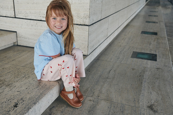 TWILL HEART PANTS - DUSTY ROSE W BERRY HEARTS
