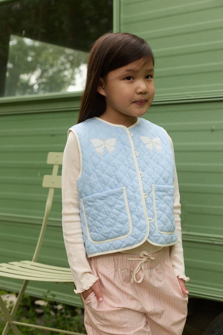 Quilted Vest w. Embroidery - LT. BLUE COMBO.