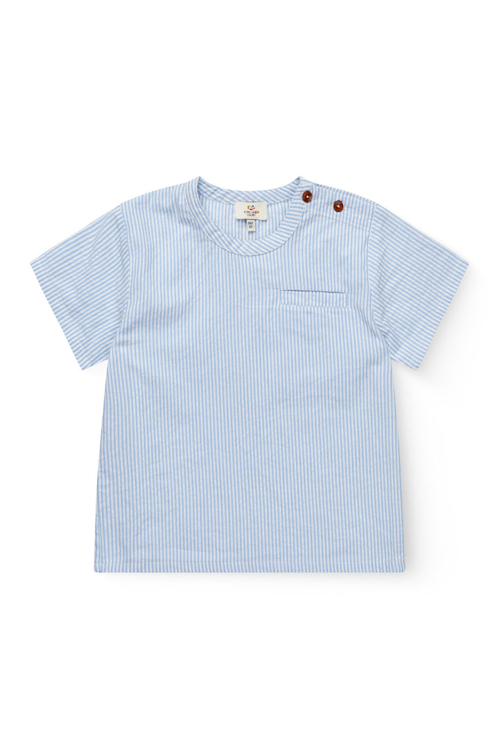 SEERSUCKER SS BLOUSE - SKY BLUE W CREAM STRIPE