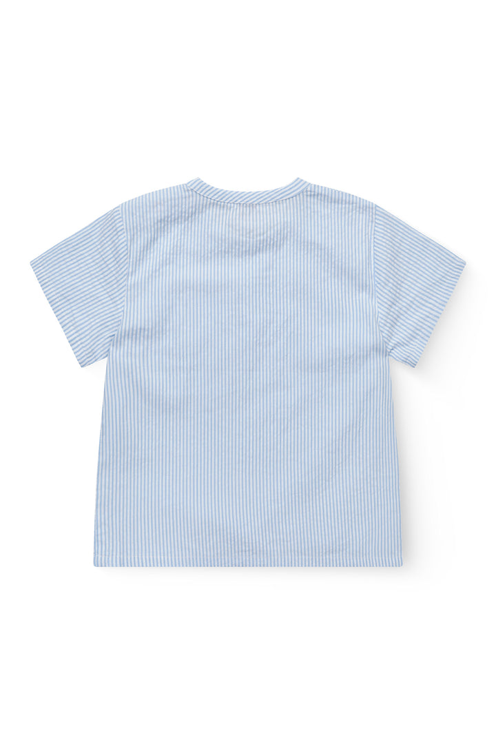 SEERSUCKER SS BLOUSE - SKY BLUE W CREAM STRIPE