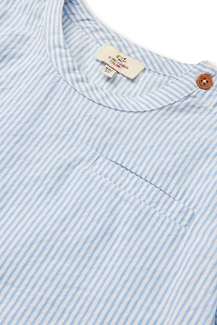 SEERSUCKER SS BLOUSE - SKY BLUE W CREAM STRIPE
