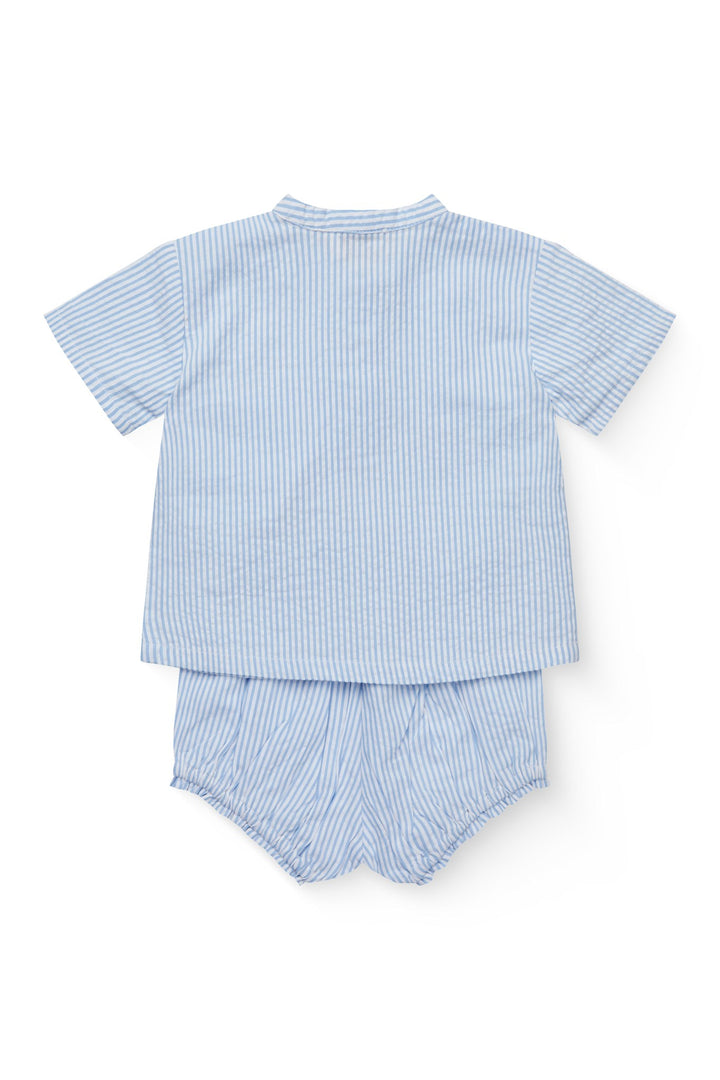 SEERSUCKER BABY SET - SKY BLUE W CREAM STRIPE