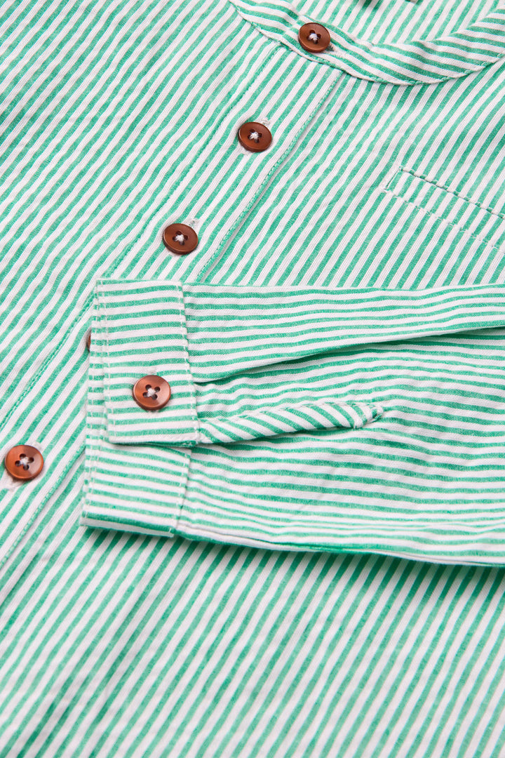 SEERSUCKER SHIRT W. PLACKET - SHARP GREEN W CREAM STRIPE