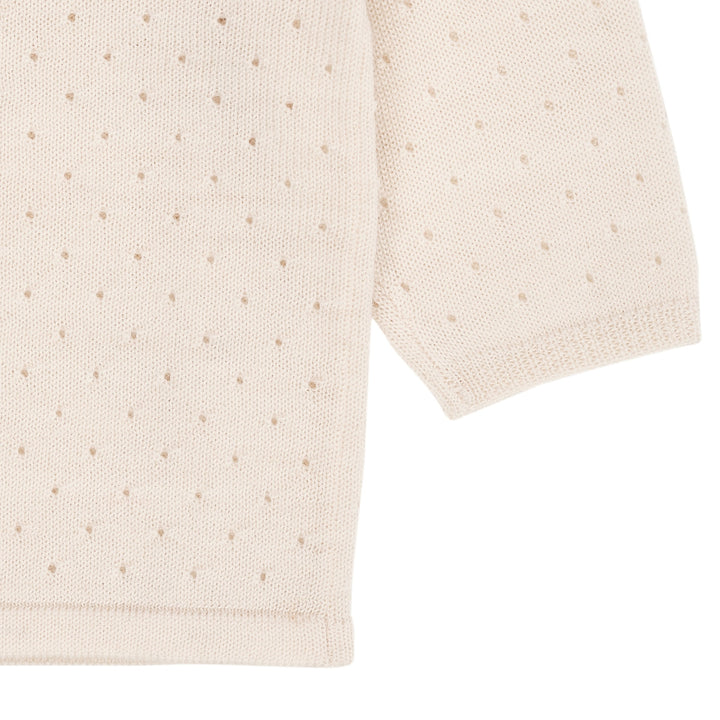 MERINO CROSSOVER CARDIGAN W. HOLE PATTERN - CREAM