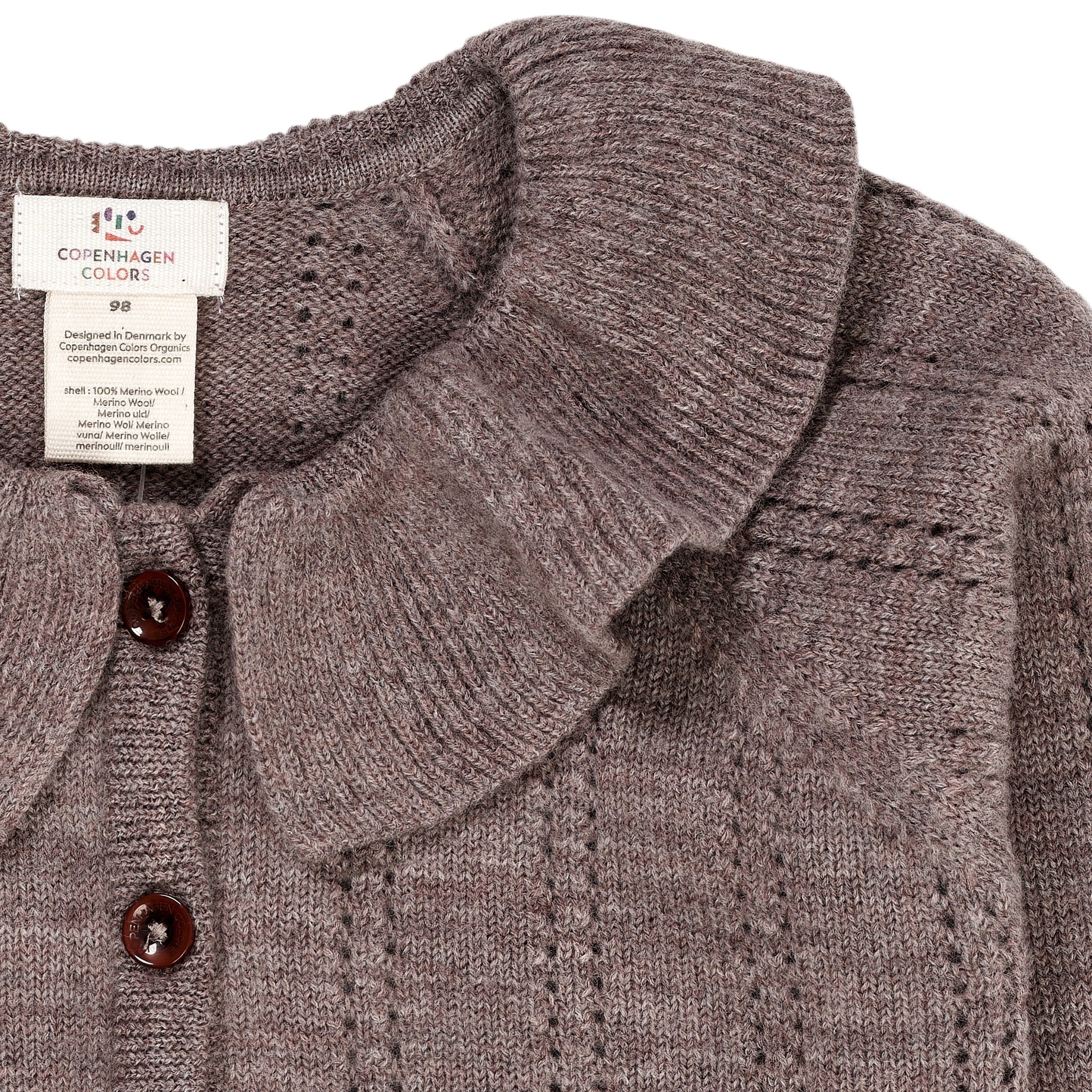 MERINO PATTERN CARDIGAN W. COLLAR - NATURAL MELANGE