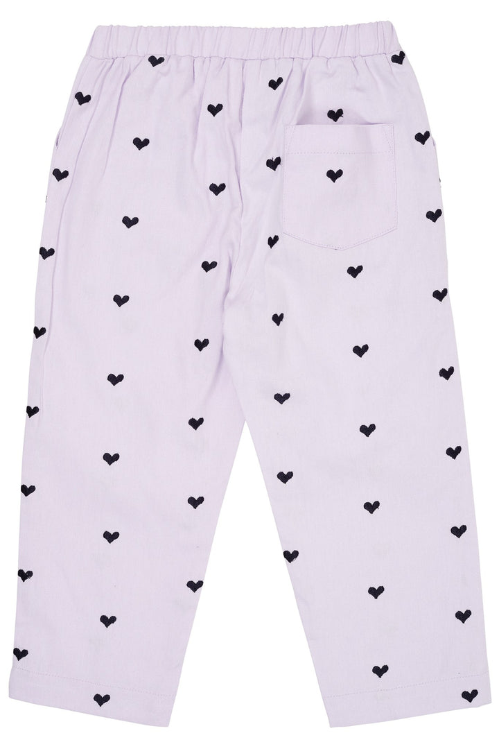 TWILL HEART PANTS - LAVENDER W NAVY HEARTS