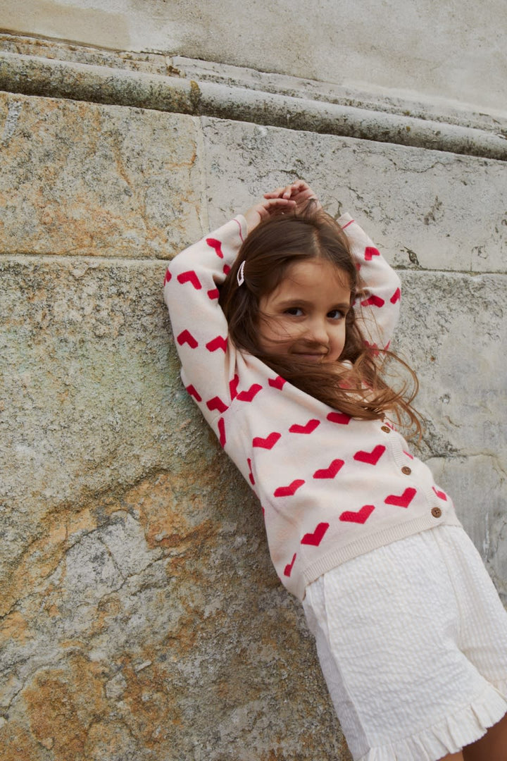 KNITTED HEART CARDIGAN - BERRY COMB