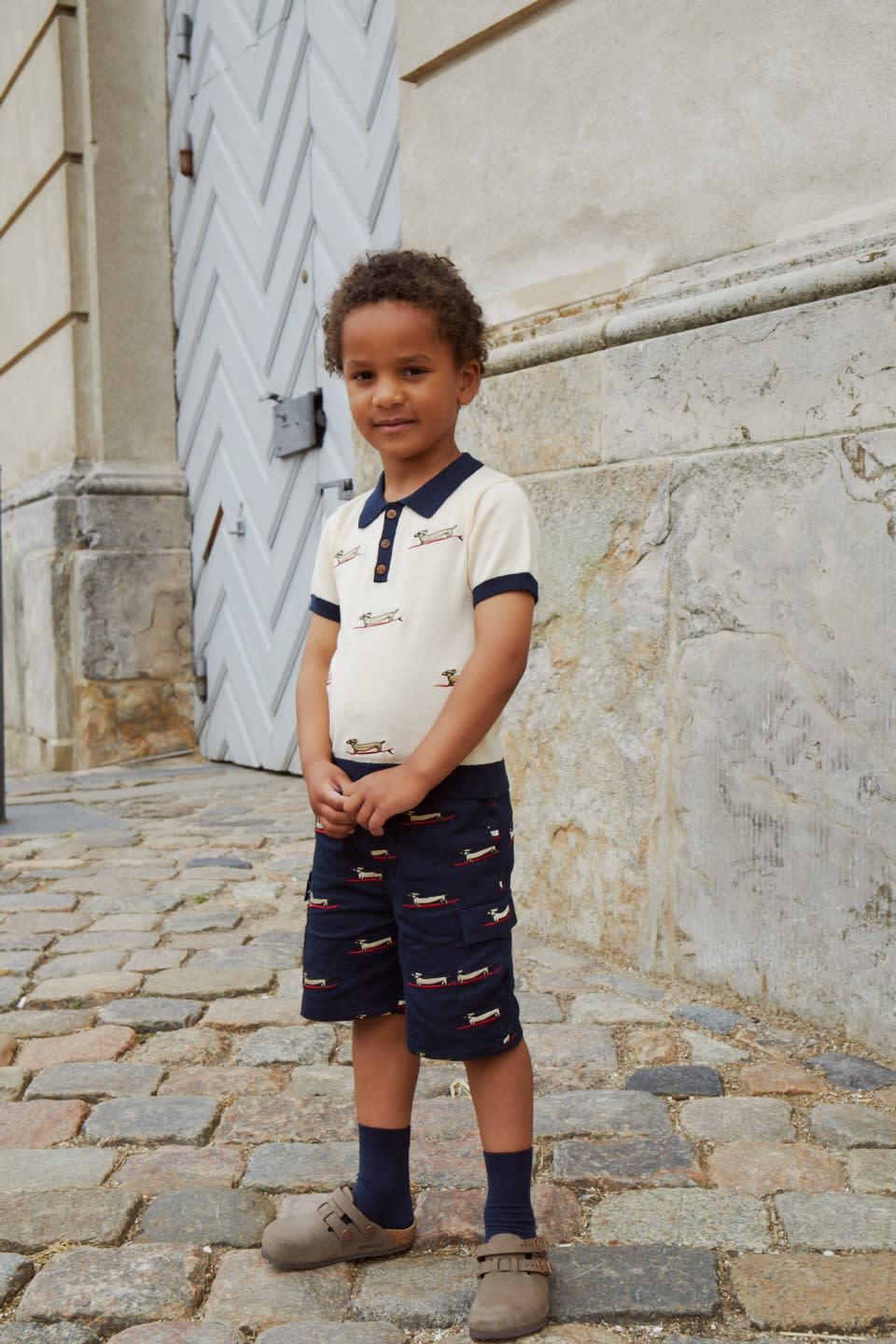 TWILL SHORTS W POCKETS AND EMBROIDERY - NAVY W SURFING DOG