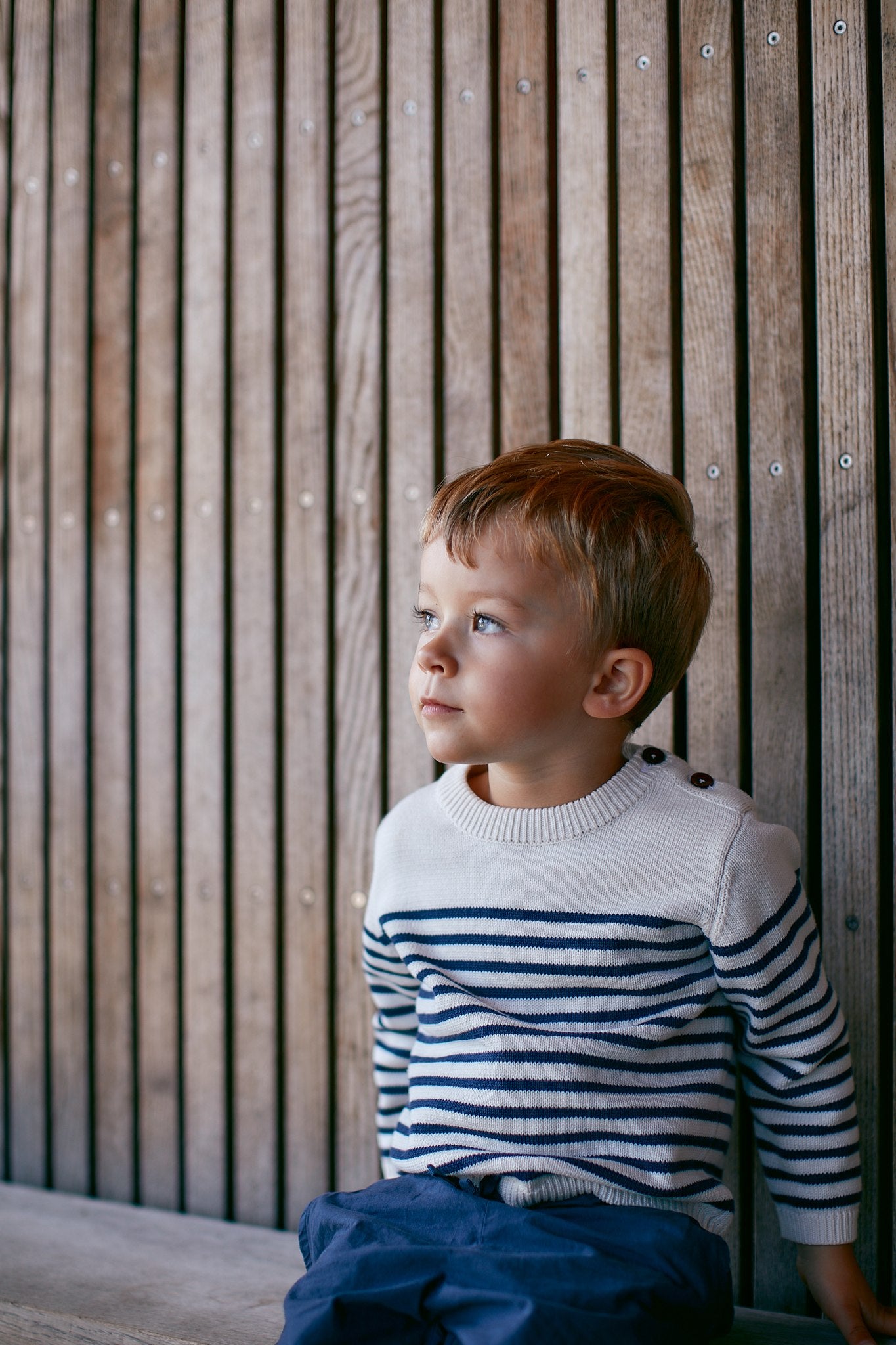 KNITTED STRIPED SAILOR JUMPER - CREAM NAVY COMBI