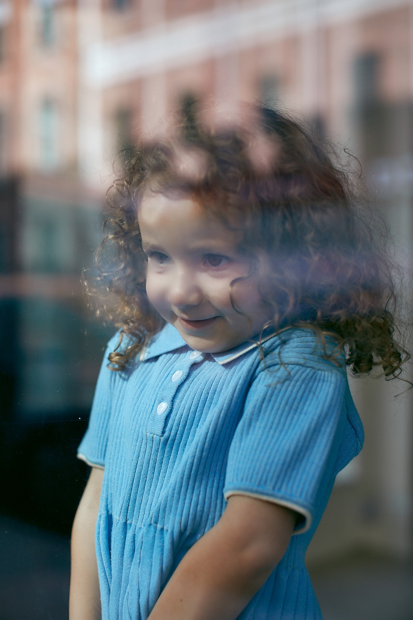 RIB POLO KNITTED DRESS - SKY BLUE/CREAM COMB.