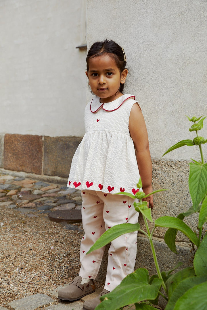 TWILL HEART PANTS - DUSTY ROSE W BERRY HEARTS