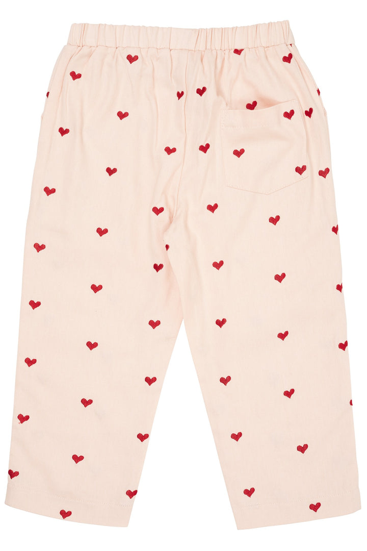 TWILL HEART PANTS - DUSTY ROSE W BERRY HEARTS
