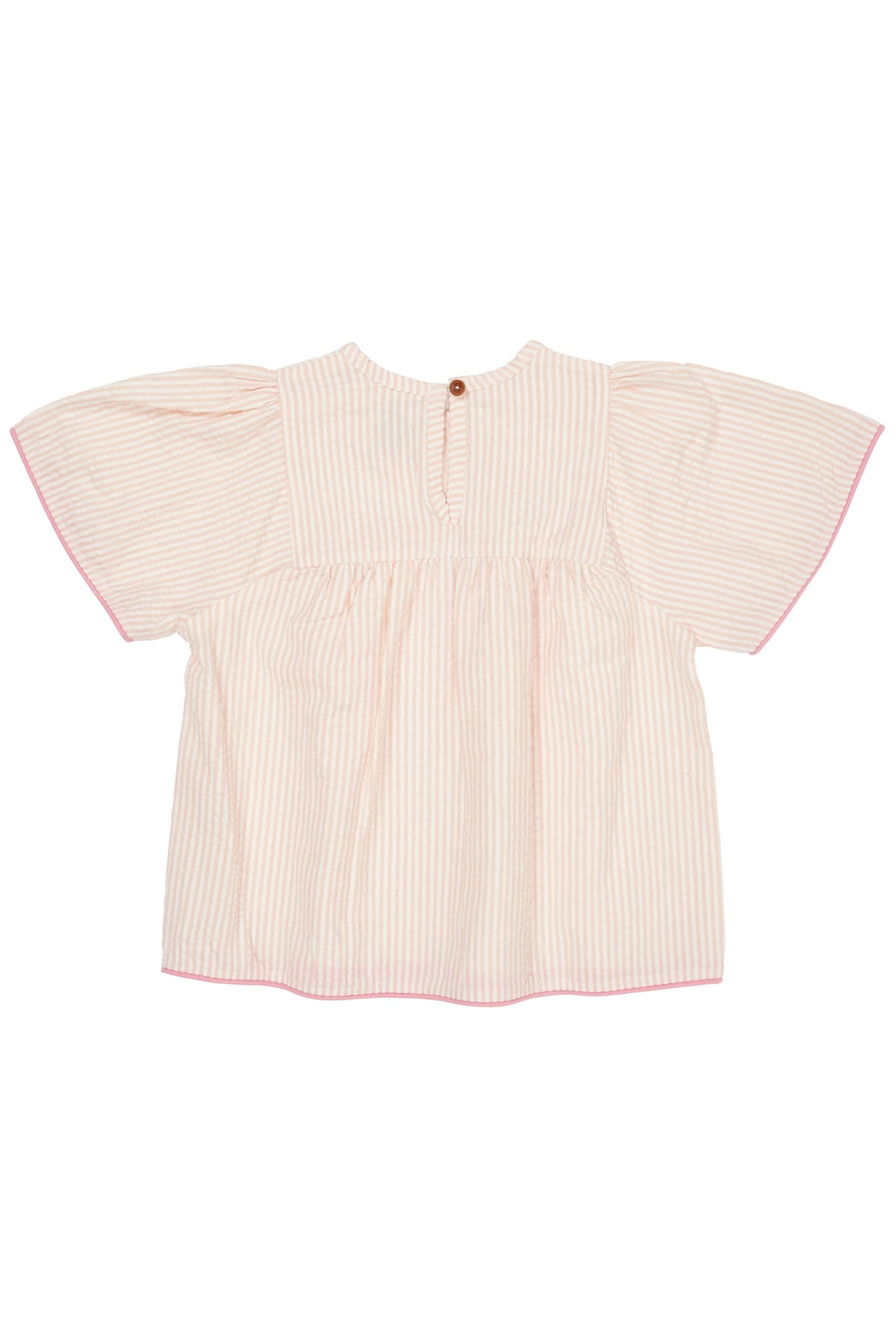 SEERSUCKER BLOUSE W. CONTRAST EDGE - DUSTY ROSE W CREAM STRIPE W PINK