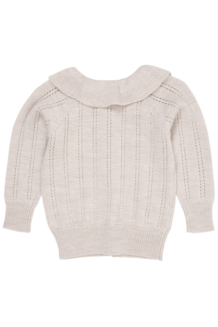 MERINO PATTERN CARDIGAN W. COLLAR - PALE CREAM MELANGE
