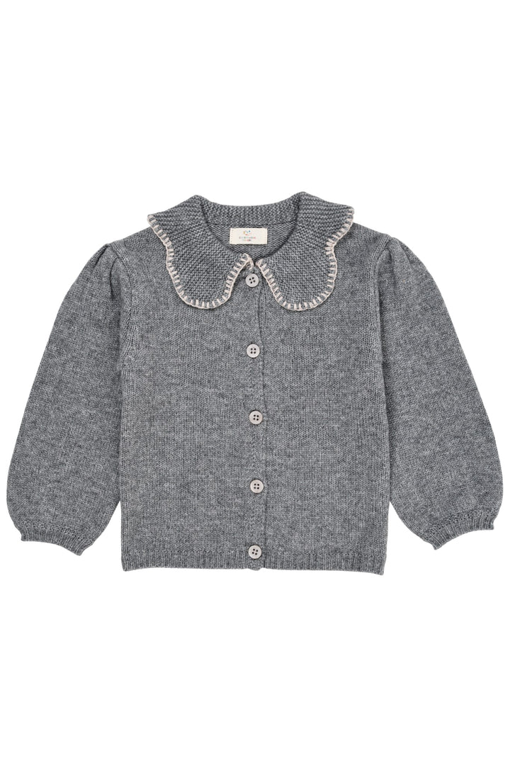 CASHMERE CARDIGAN W. COLLAR - GREY MEL