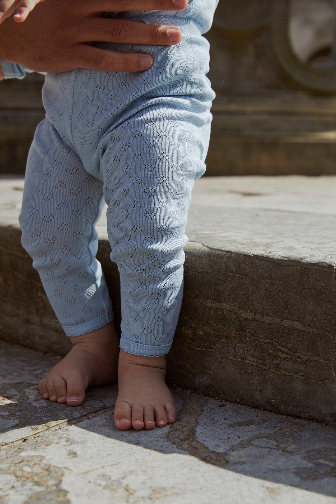 POINTELLE HEART LEGGINGS - DUSTY BLUE