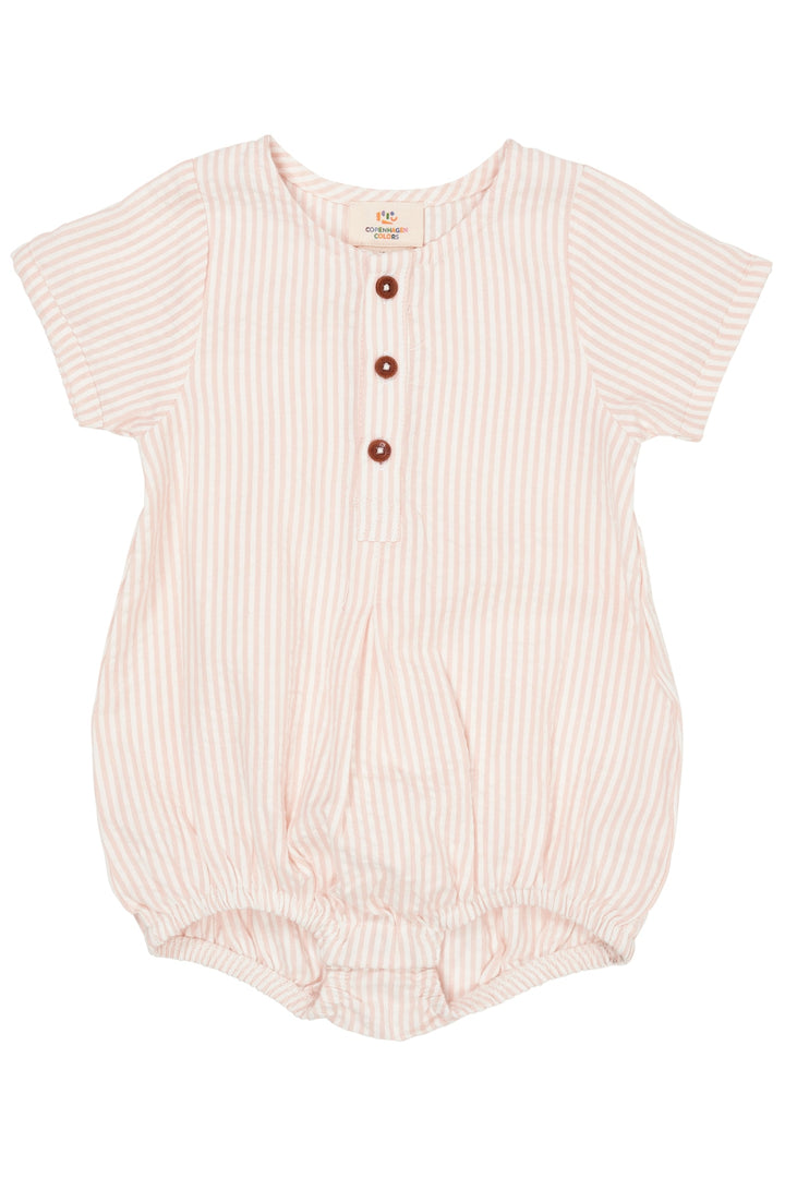 SEERSUCKER ROMPER W. SLEEVES - DUSTY ROSE STRIPE